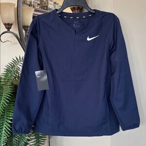 Brand New Nike Navy Blue Baseball Pullover Jacket Long Sleeve White Swoosh Logo